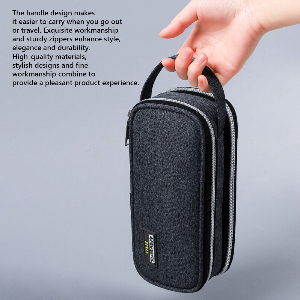 Large Capacity Pencil Case Multi-layer Canvas Pencil Pouch Bag (6881 Gray)