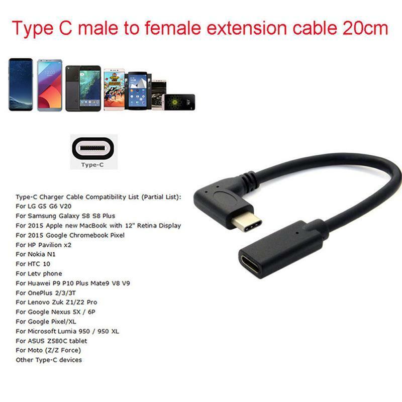 90 Degree Right Angle USB 3.1 Type C Male To Female Extension Data USB-C Cable