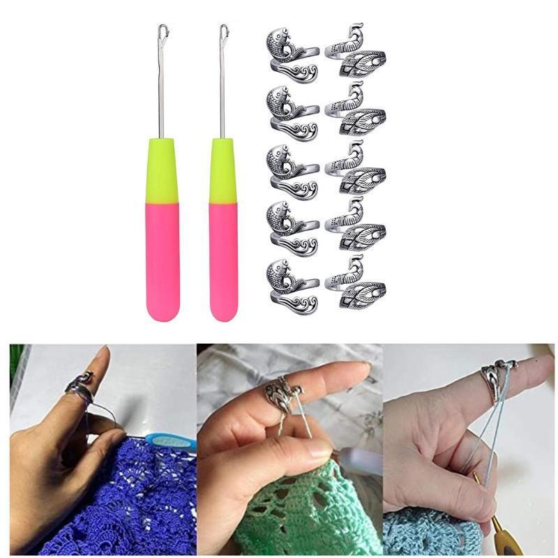 10 Pieces Adjustable Knitting Loop Ring Crochet Loop Thimble Knitting Accessorie