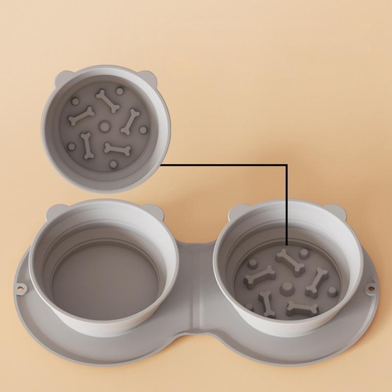 Foldable Dog Double Bowl Eco-Friendly Dog Cat Water Bowl for Traveling Hiking