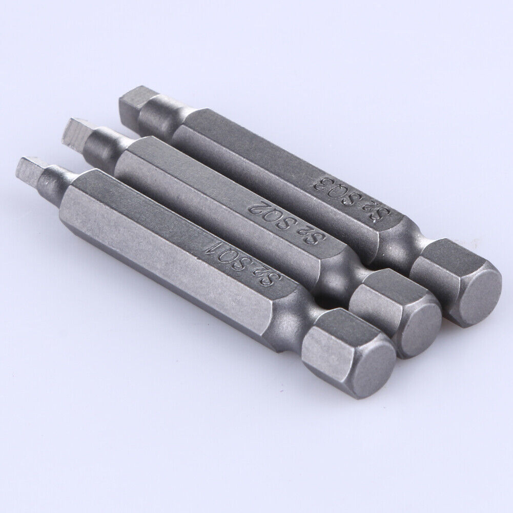 3pcs 50mm 1/4 Inch Metal Magnetic Square Head Screwdriver Bits Hand Tools