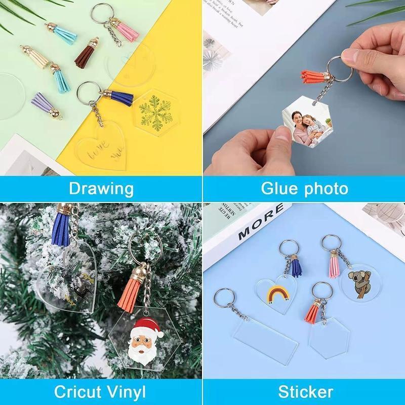 128 Pcs Acrylic Keychain Blanks Clear Keychains for Vinyl Kit DIY Keychain Craft