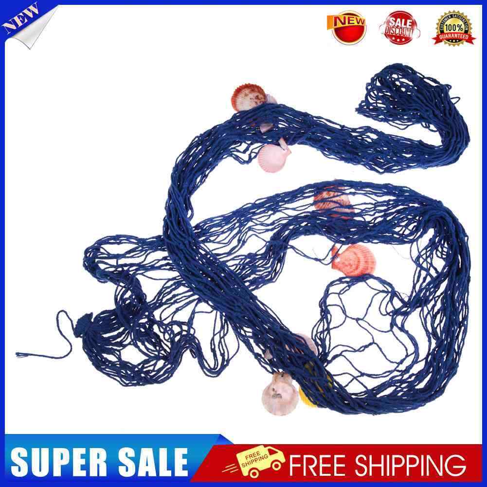 Decorative Nautical Fishing Net Seaside Wall Beach Party Sea Shell (Blue)
