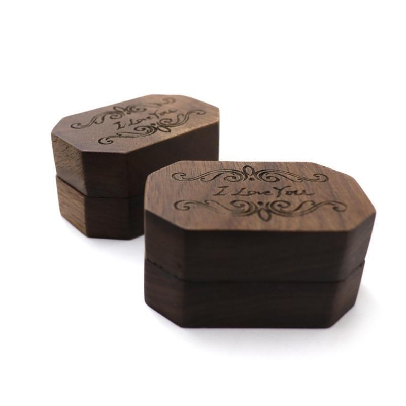Octagon-shaped Solid Wood Ring Box Velvet Soft Inner Bag Jewelry Storage Bag