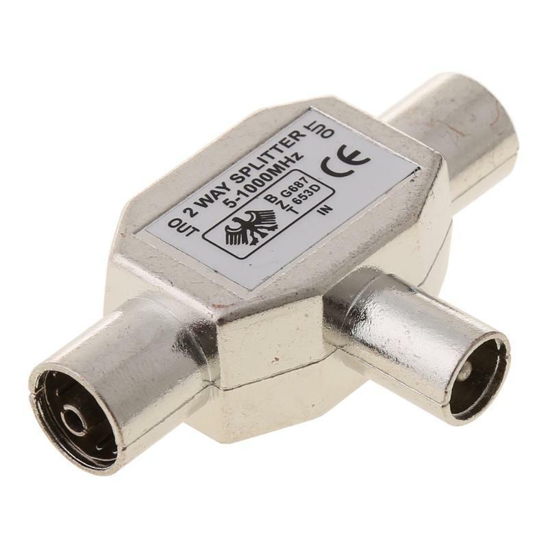 2 Way T Splitter1x Male to 2 x Female Metal COAX Coaxial TV Aerial Adapter