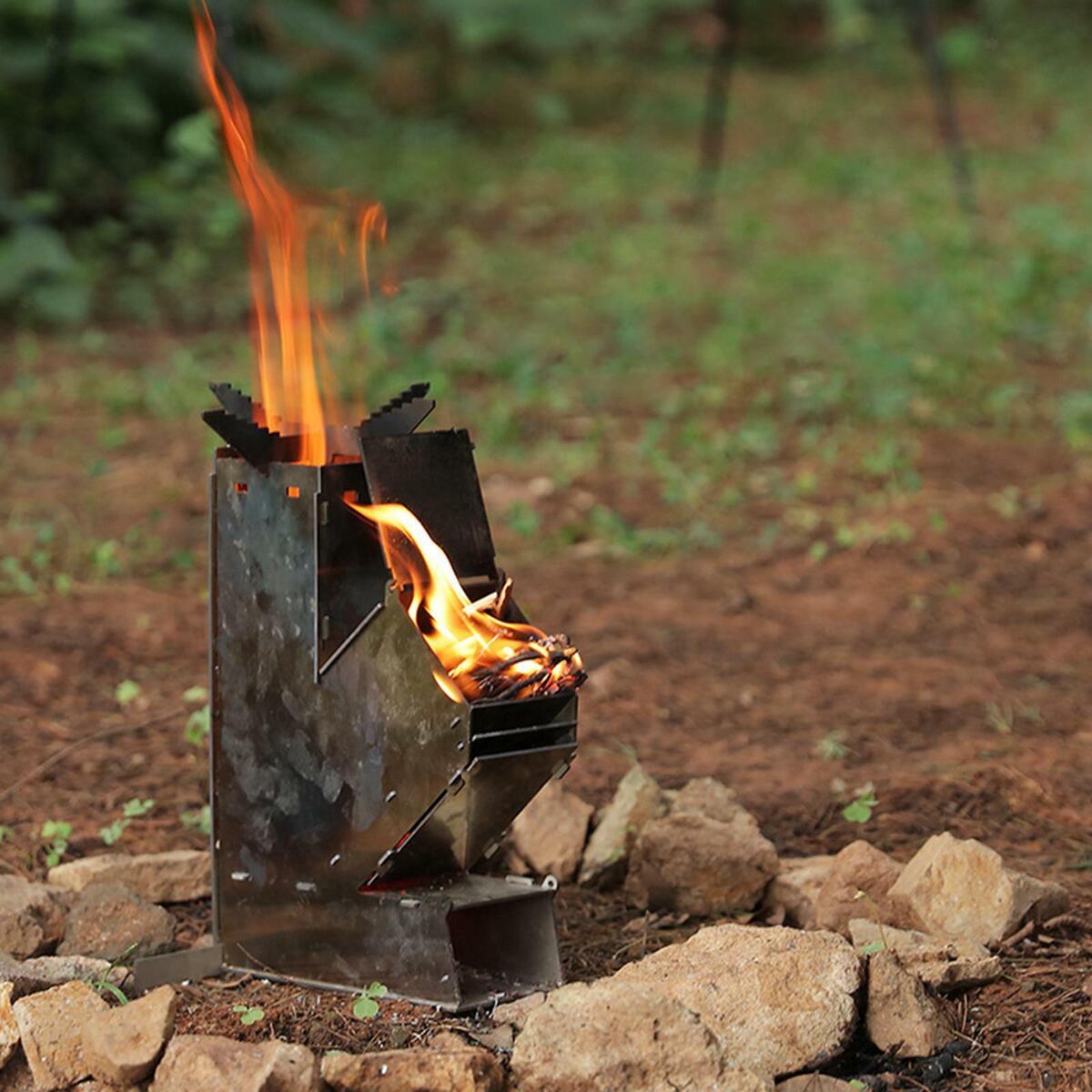 Stainless Steel Camping Rocket Stove Burner Fuel Chamber  Stoves for
