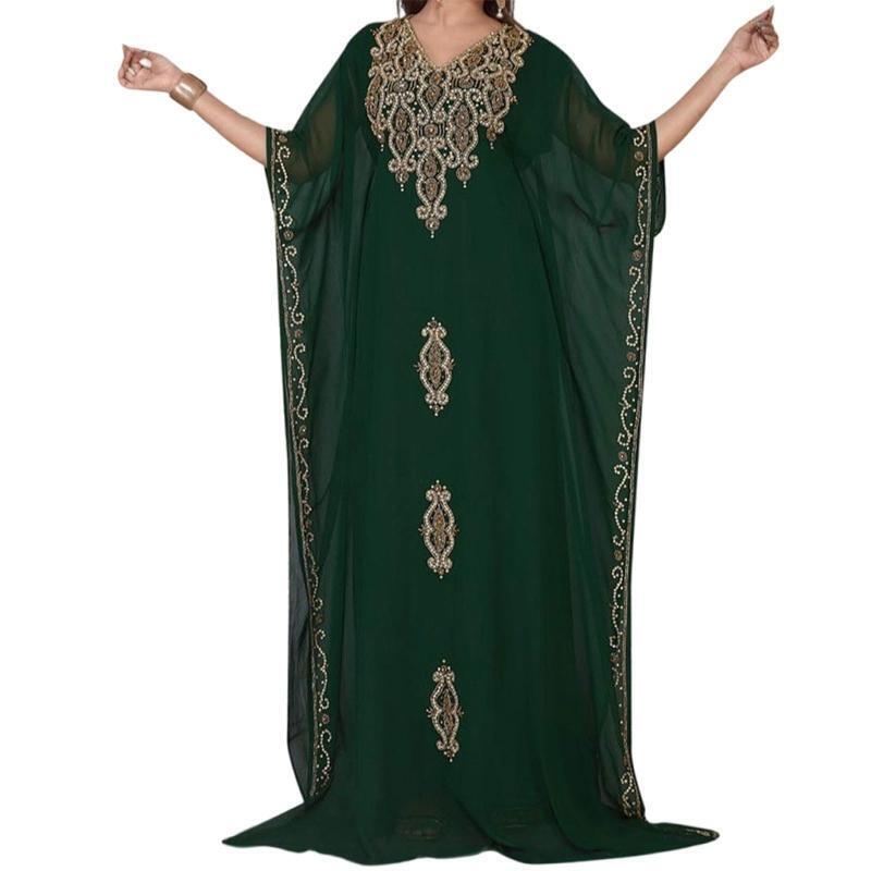 Women Middle East Kaftan Robe Ethnic Floral Beach Maxi Dress Loose Chiffon Gown
