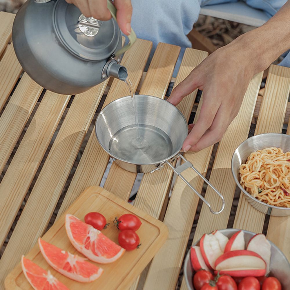 Teacup Foldable Handle Bowl Tableware Food Container Stainless Steel Bowl
