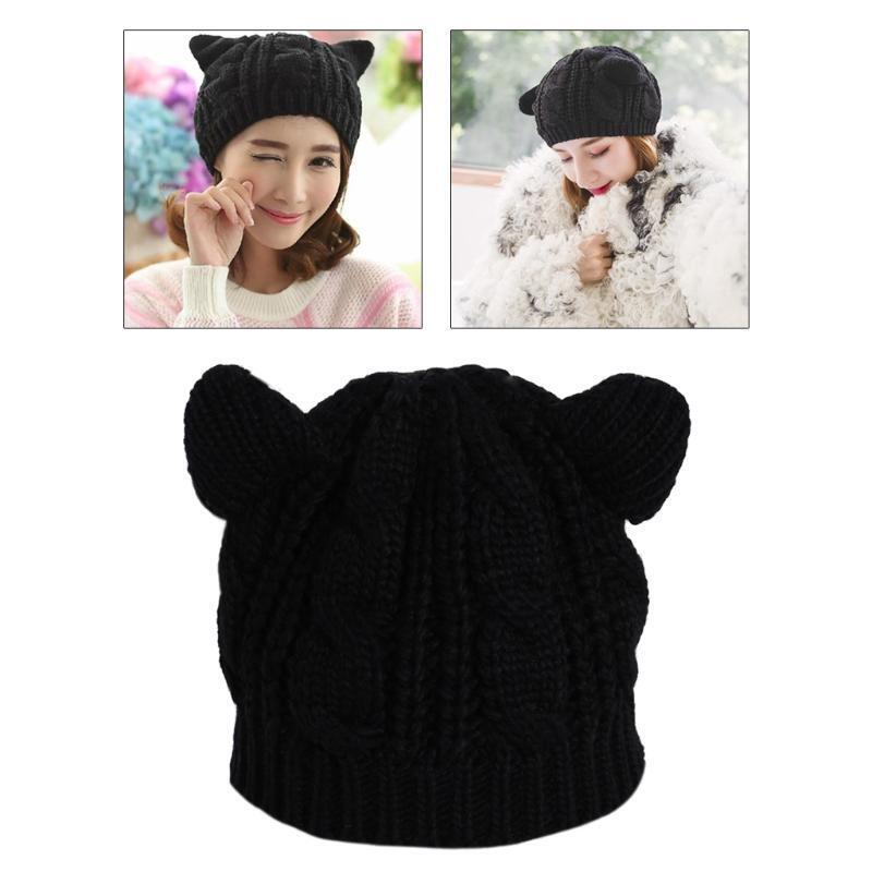 Autumn Winter Warm Cute Hat Cat Ear Cap Knit Crochet Beanie Hat For Women Girls