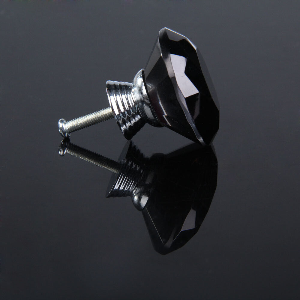 Diamond Shape Crystal Glass Drawer Cabinet Cupboard Pull Handle Knob Black6