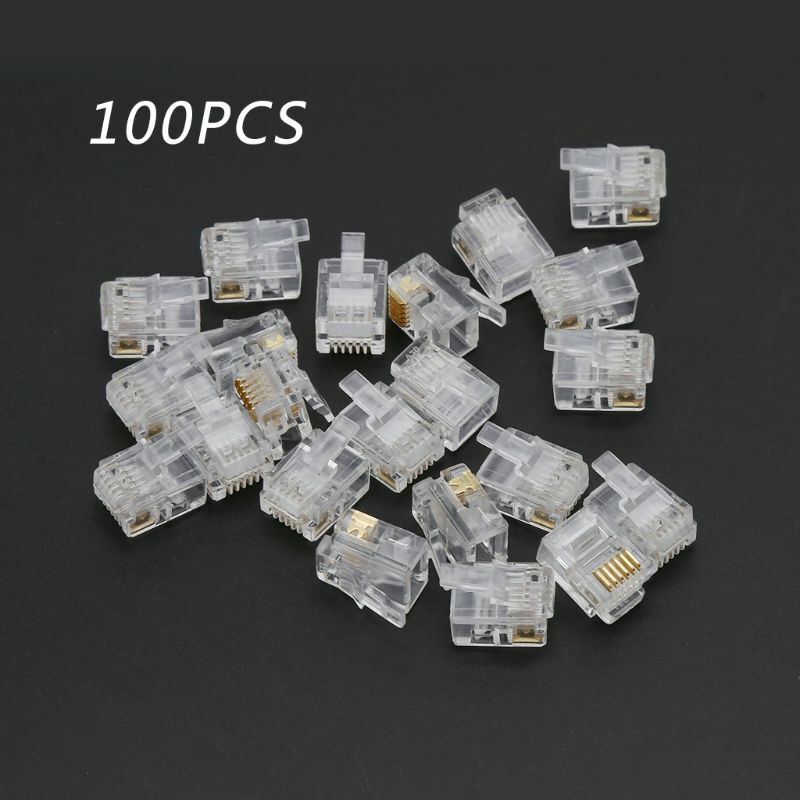 100pcs RJ12 6P6C Modular Cable Head Telephone Connectors Crystal Plugs
