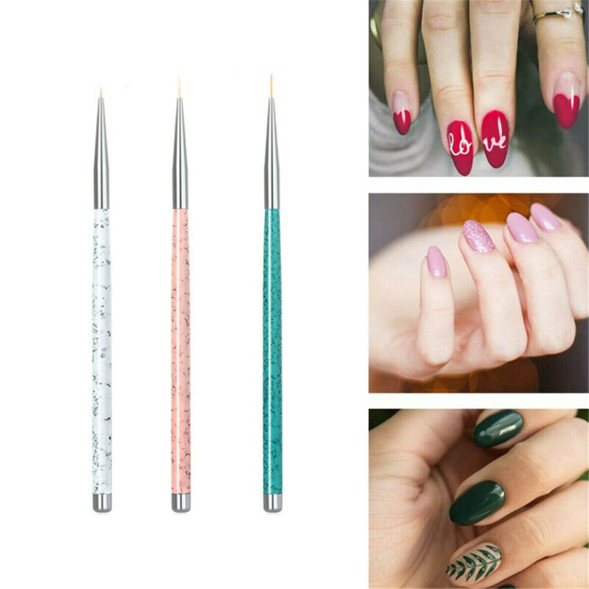 3Pcs Nail Art Pen Dotting Painting Drawing UV Gel Liner Polish Brush Tool Set