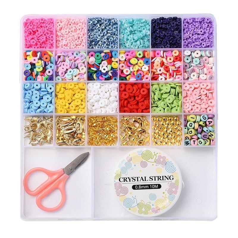 Clay Beads Set Pendant Charms Letter Beads with Storage Box Elastic Strings