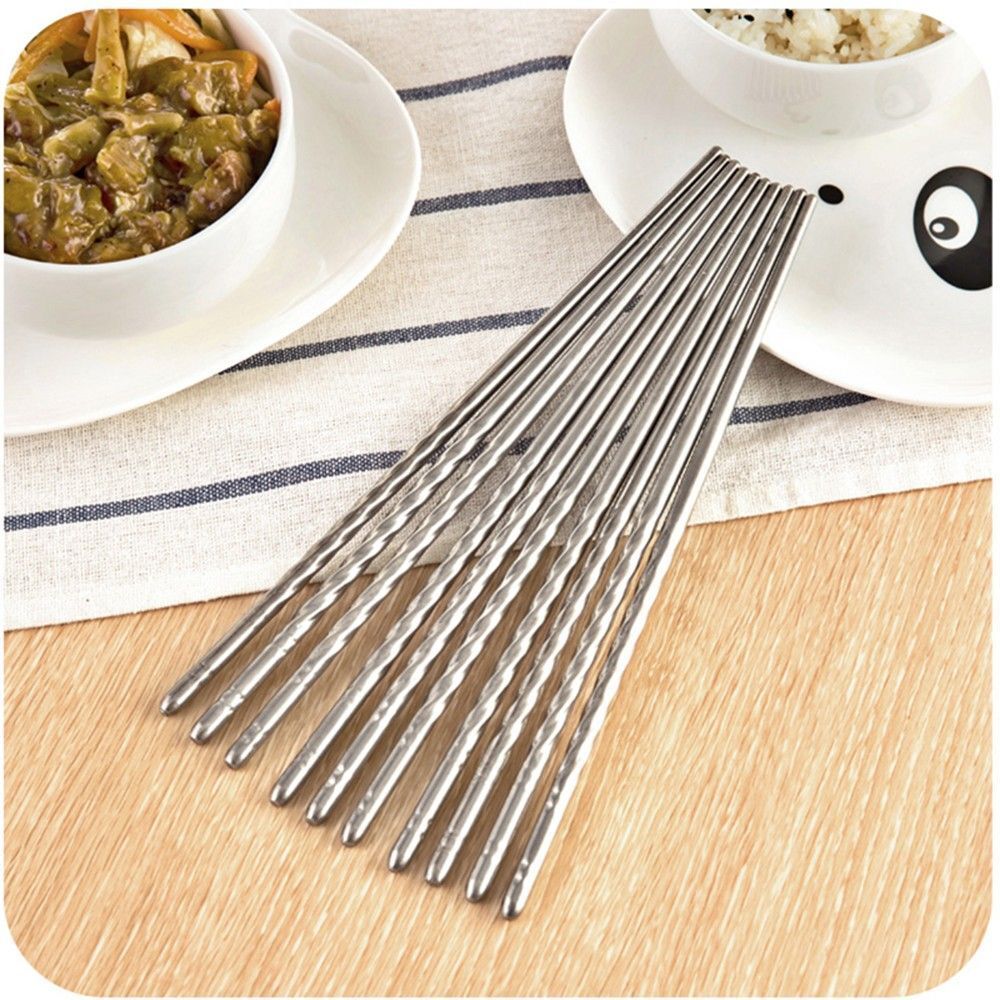5 Pair Reusable Chopsticks Metal  Stainles Steel Chop Sticks 22.5 x 0.6 cm