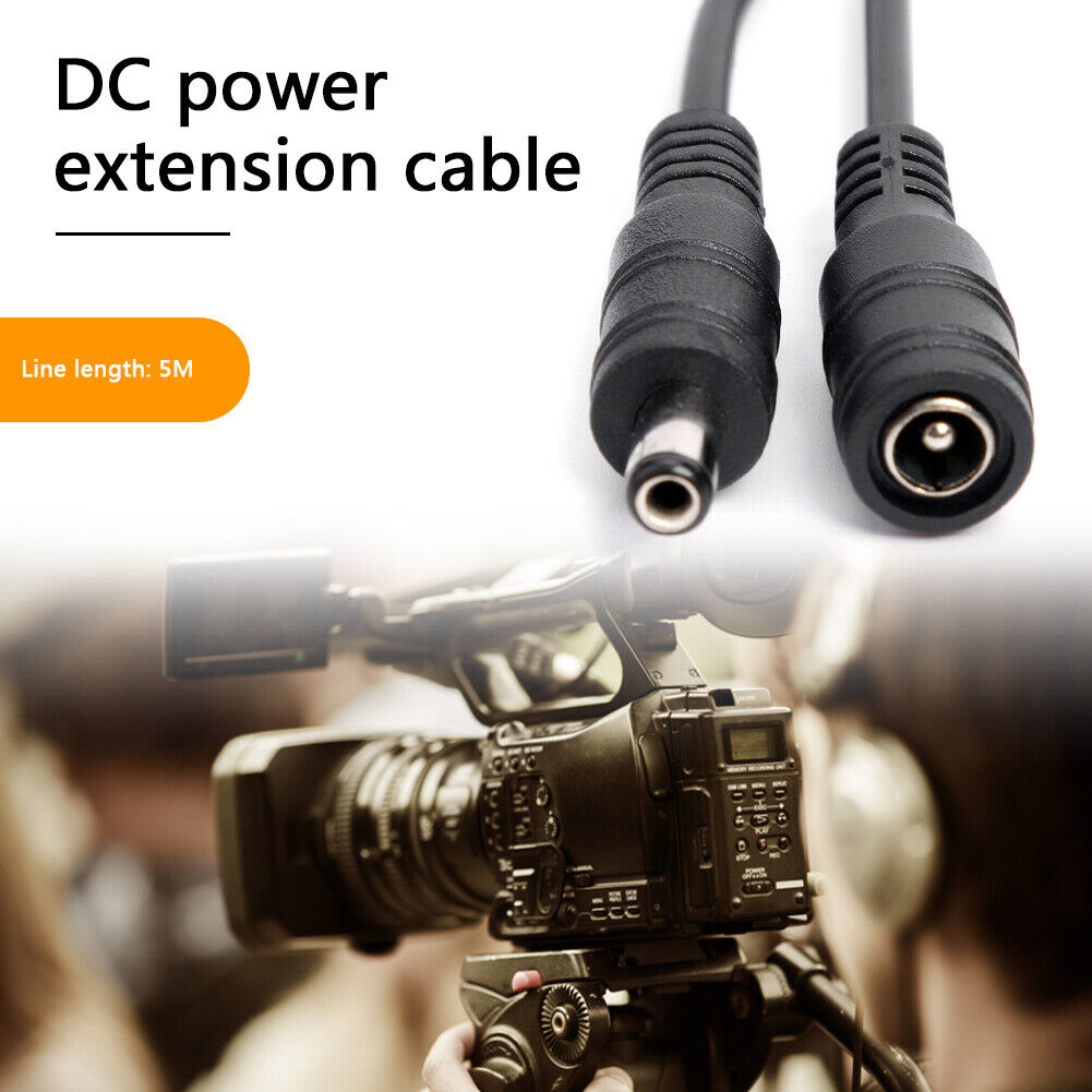 DC 5.5x2.1mm Male Female Extension Cable for CCTV Camera LED Strip (5m)