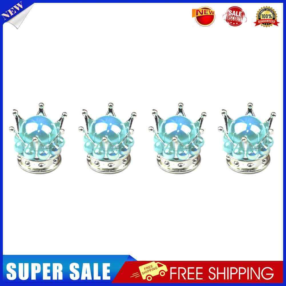 4pcs Universal Crown Car Tyre Valve Caps Dustproof Valve Cover Cap (Blue)