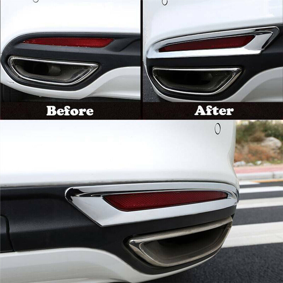 Set Chrome Rear Reflector Fog Light Lamp Cover Trim Fit for Ford Fusion Mondeo