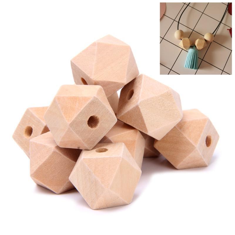 10pcs Wooden Geometric Natural Unfinished Beads For Jewelry Necklace Making 10mm