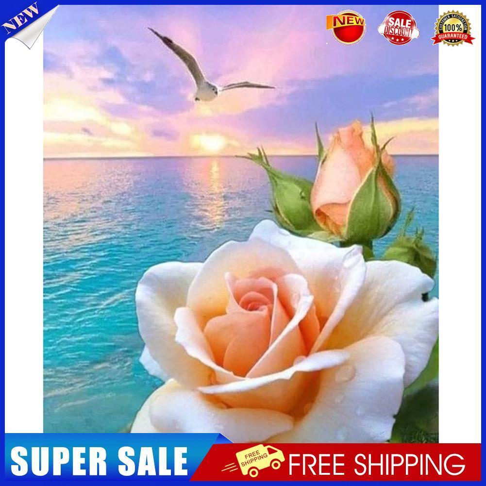 DIY Room Diamond Painting 5D Full Round Drill Flowers on Sea Picture Kit