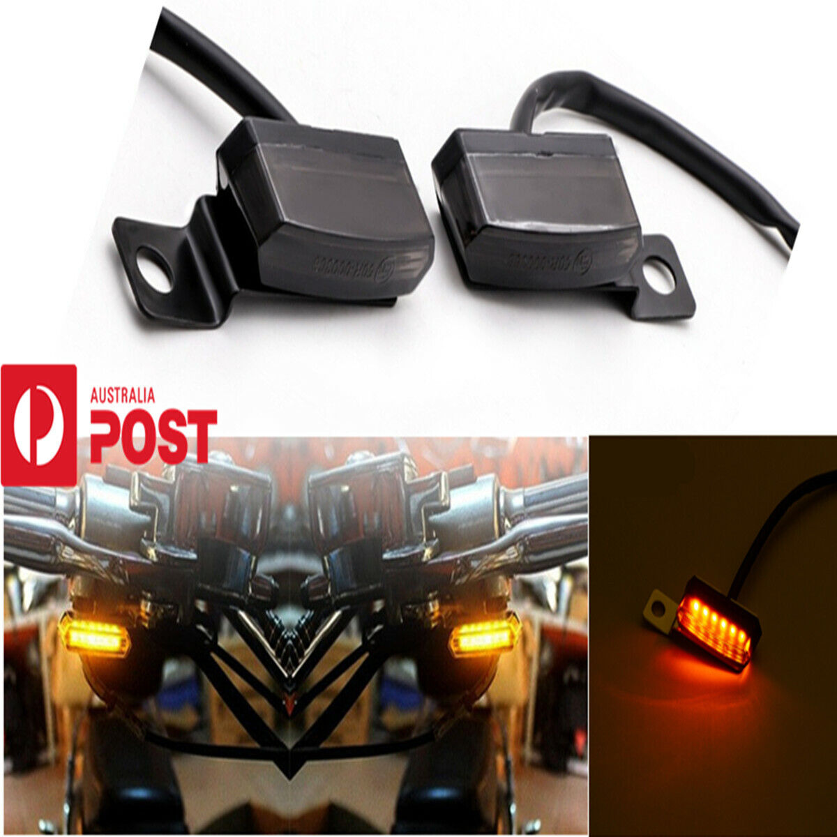 2*Mini LED Motorcycle Flowing Water Turn Signal Light Brake Clutch Lever Flasher