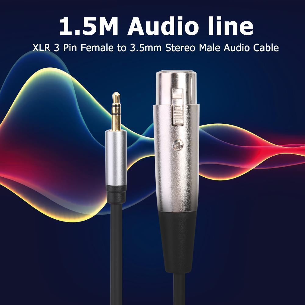1.5m XLR 3pin Female to 3.5mm TRS Male Audio Adapter Cable for Microphone