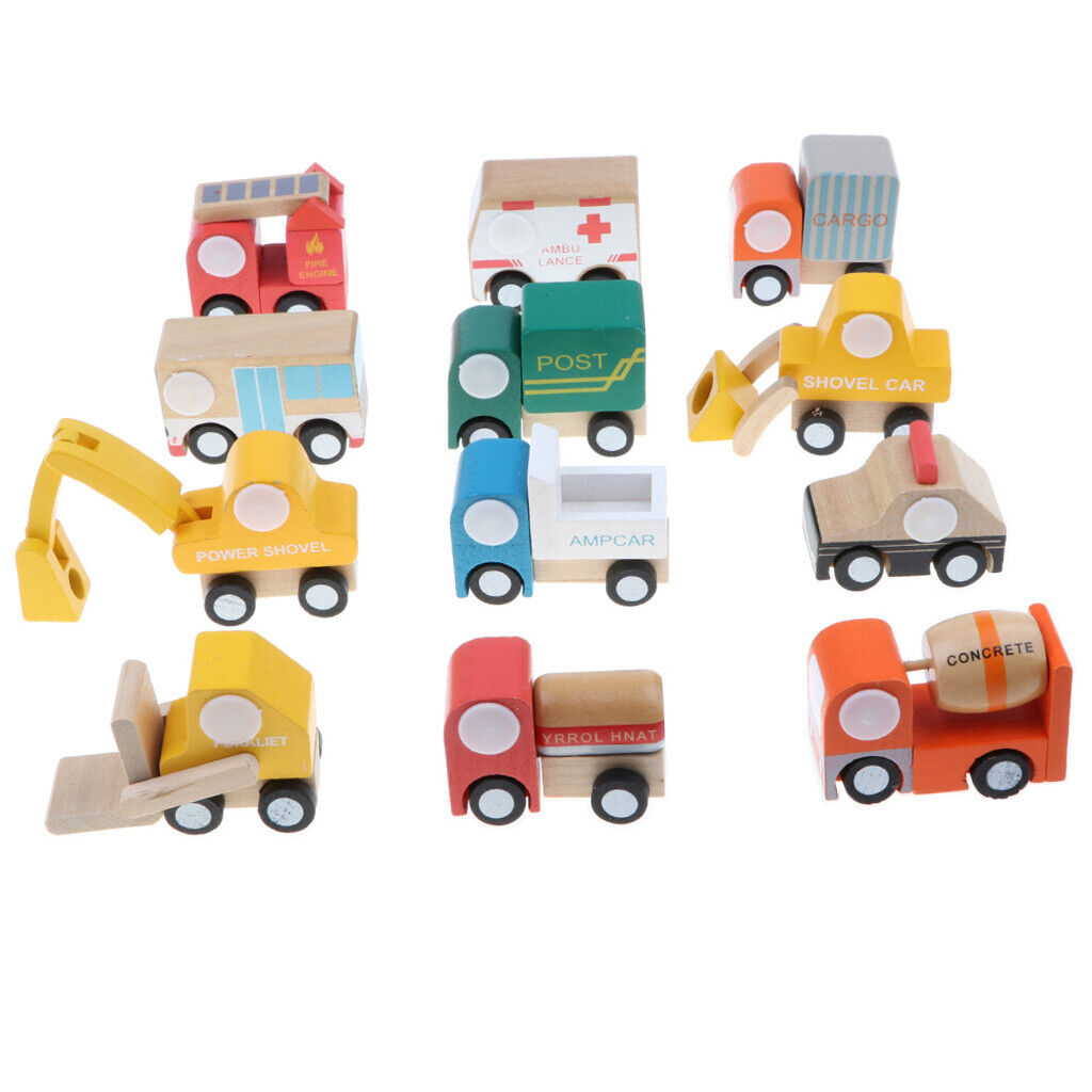 Colorful Wooden Vehicles Set  Children Educational  Birthday Gift