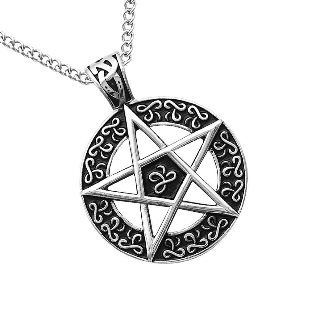 Pentacle Engraved  Rune Pendant Stainless Steel Necklace