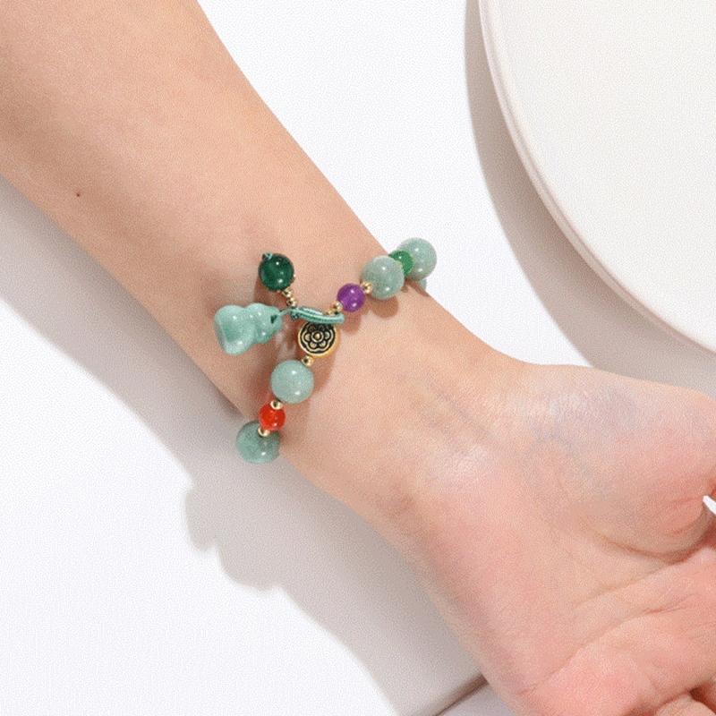 Ladies Female Green Hanging Gourd Lucky Charm Jewelry Accessories Jade Bracelet