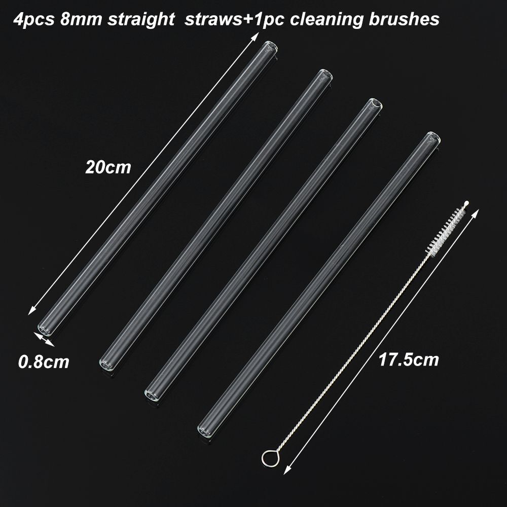 Drinking Transparent Wedding Glass Straws Straight Tube Clean Brush Reusable