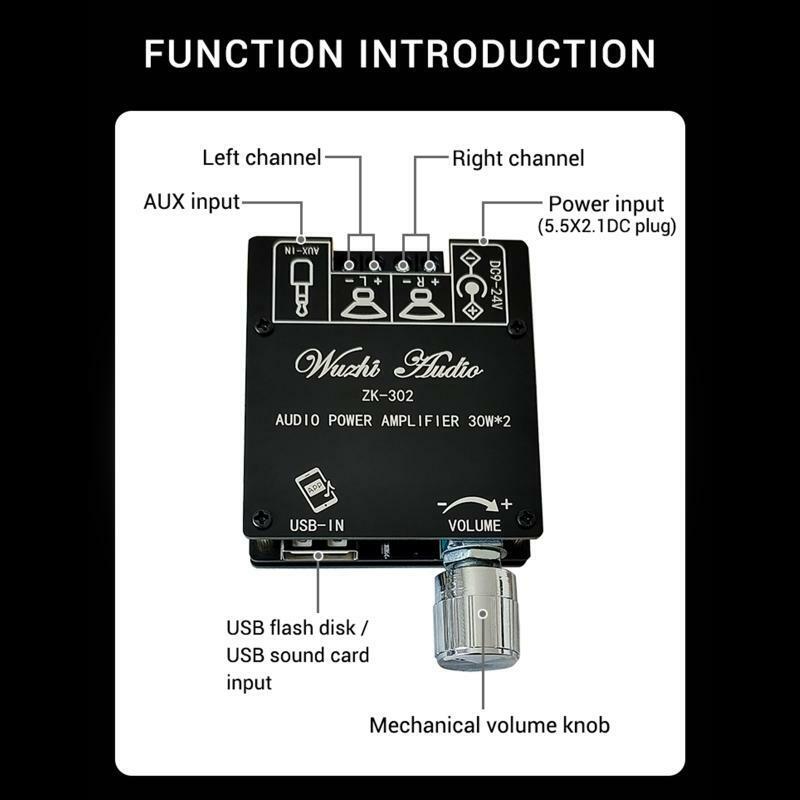 2.0 Channel Bluetooth-Compatible Digital Amplifier Board ZK-302 for Square Home