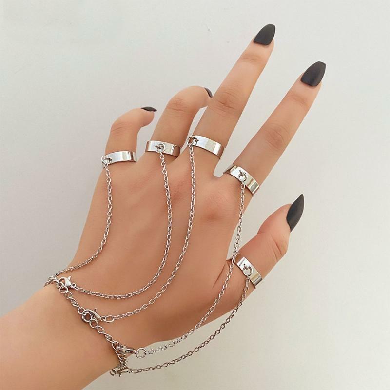 Metal Chain Wrist Link Bracelet Men Ring Charm Set Couple Fashion Jewelry Gifts