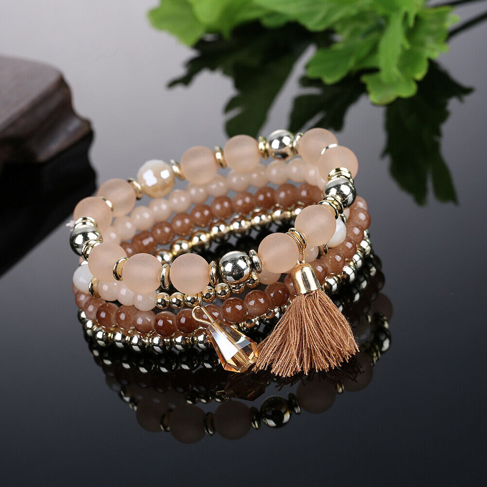 Bohemia Woman Multilayers Bracelet Bead Hand Chain Tassel Bracelet (Coffee)