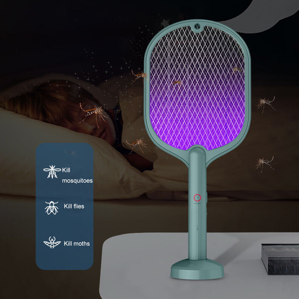 Electric Insect Swatter USB Rechargeable Led Light Mosquito Killer (Green)