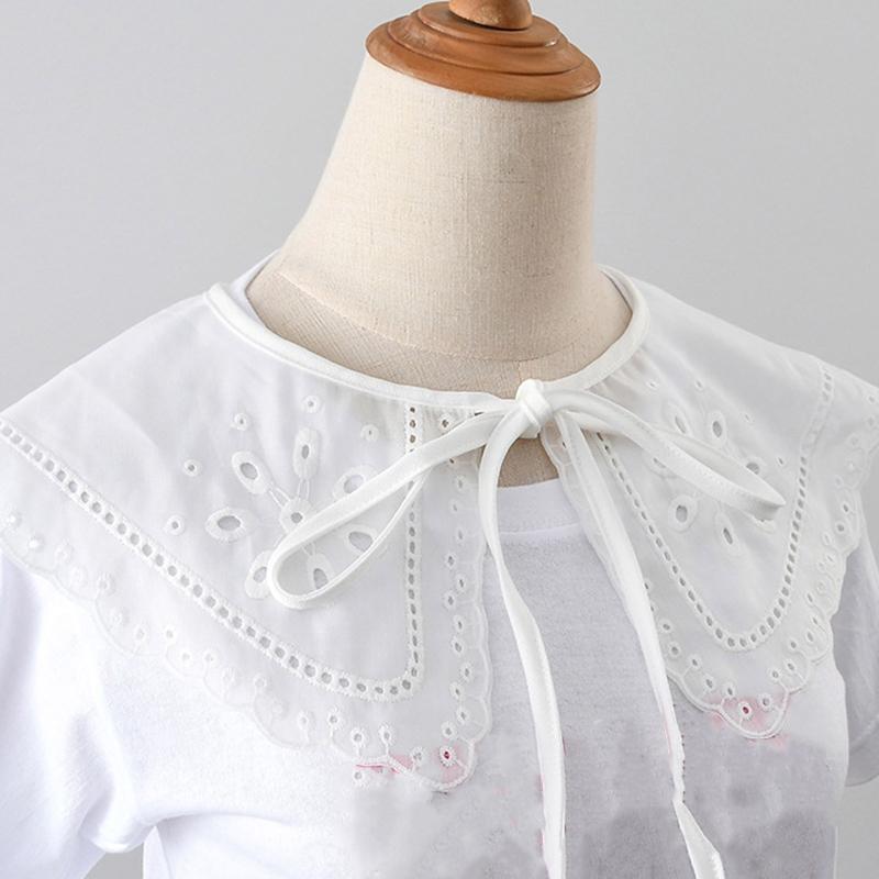Women Hollow Dots Wavy Trim Detachable Collar Shawl Embroidery Breathable Scarf