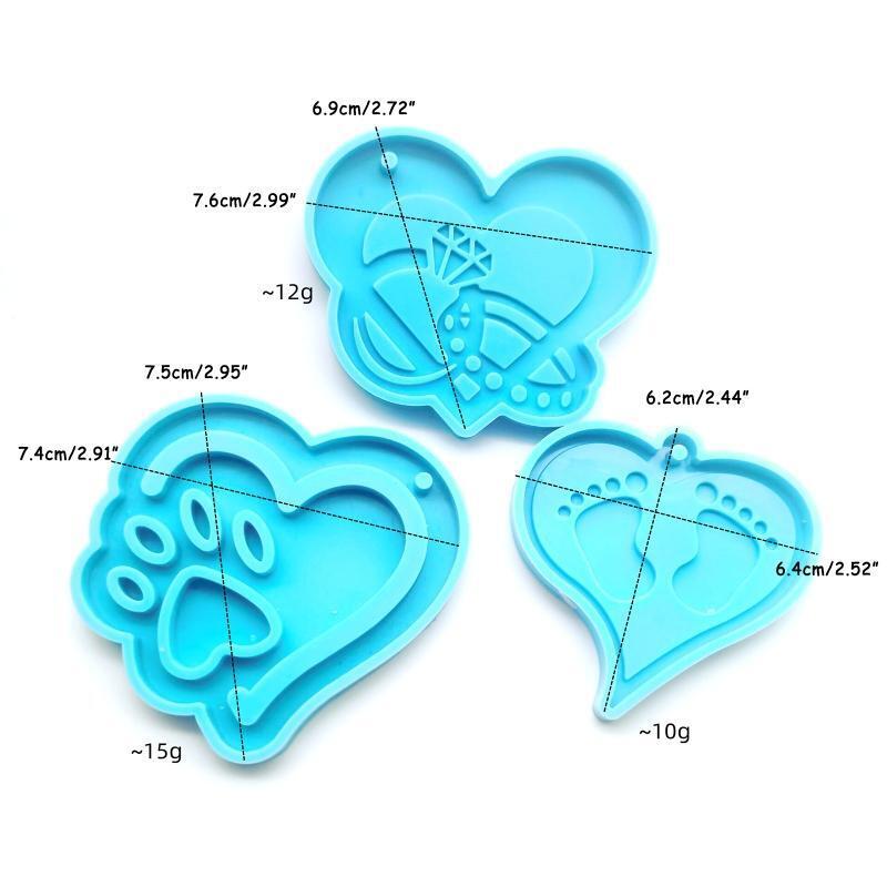 3 Pcs Love Heart Keychain Decorative Silicone Mould Love Dog Paw Footprint Mould