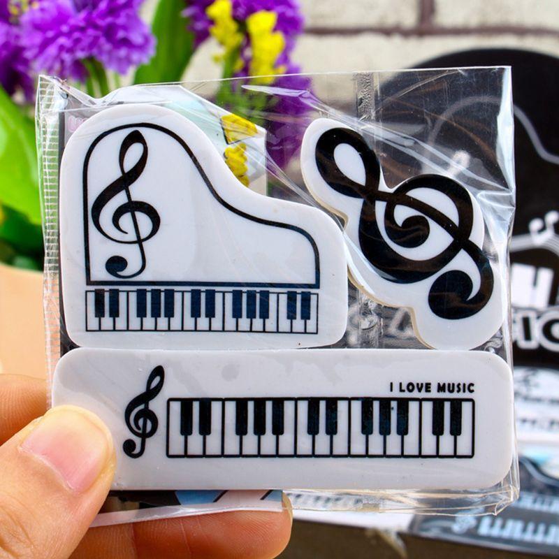 3pcs/set Musical Piano Notes Rubber Pencil Eraser School Student Korean Supplies