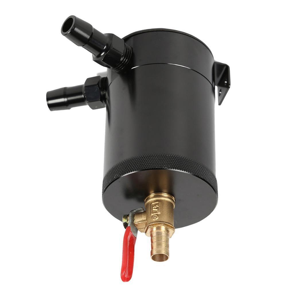 2-Port Baffled Aluminum Alloy Oil Catch Can Tank with Drain Valve Black