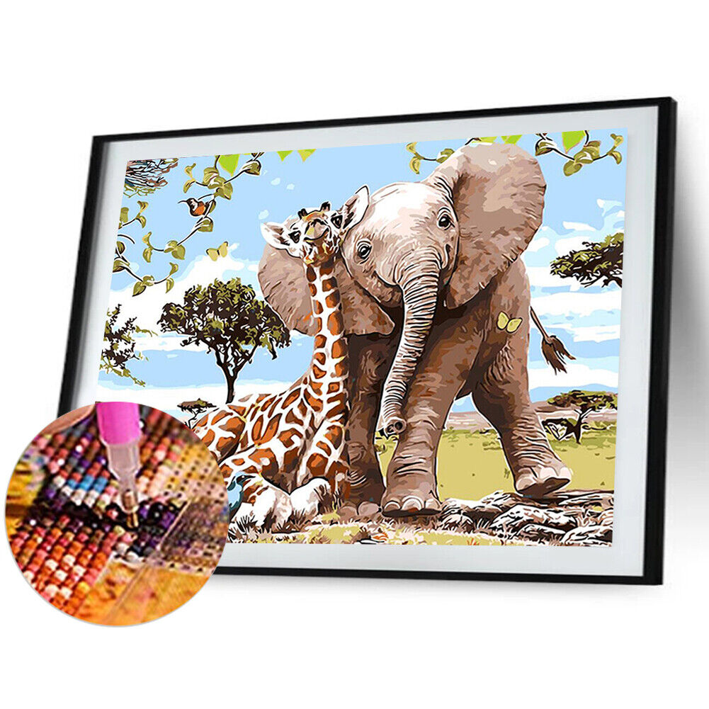 Giraffe Elephant 5D DIY Full Drill Round Rhinestones Painting Embroidery