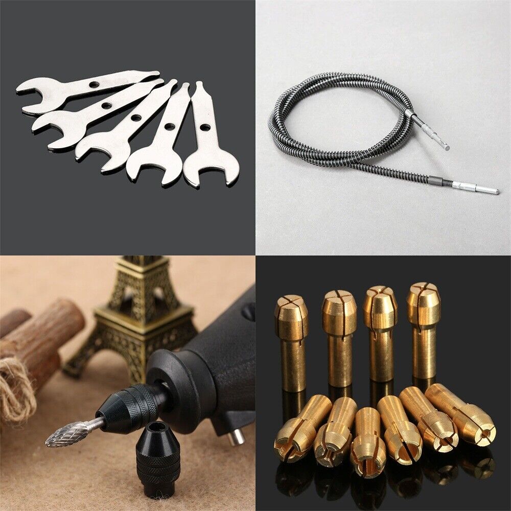 0.5mm-3.2mm Brass Collets Bits &M8 Keyless Chuck & Flexible Shaft & Spanner C6B