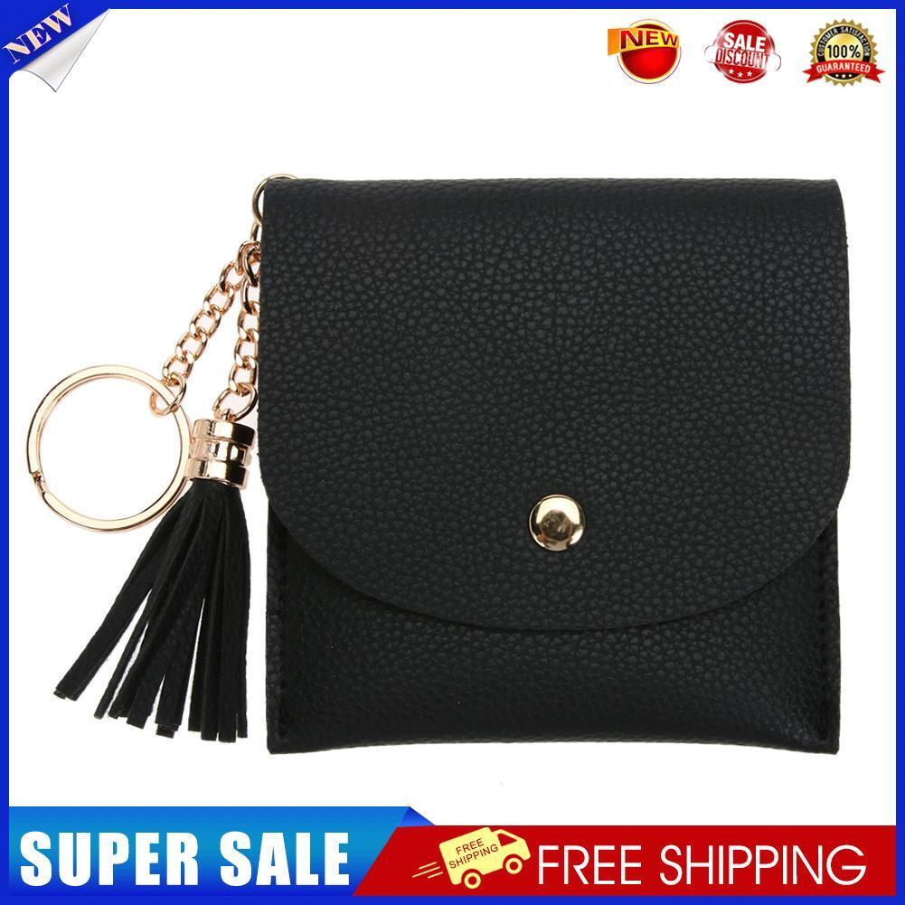 Fashion Mini Small Wallet Soft Leather Purse Tassel Card Coin Holder(Black)