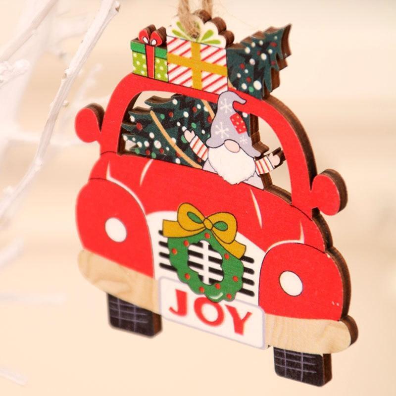 Christmas Wooden Car Pendants Set of 6 Wood Ornament Window Wall Door Decoration