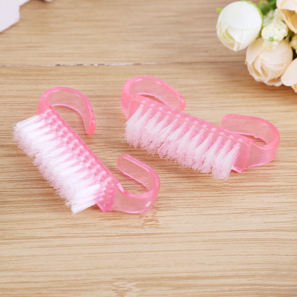 10pcs Nail Cleaning Brushes Pink Plastic Handle Dust Remover Manicure Tools