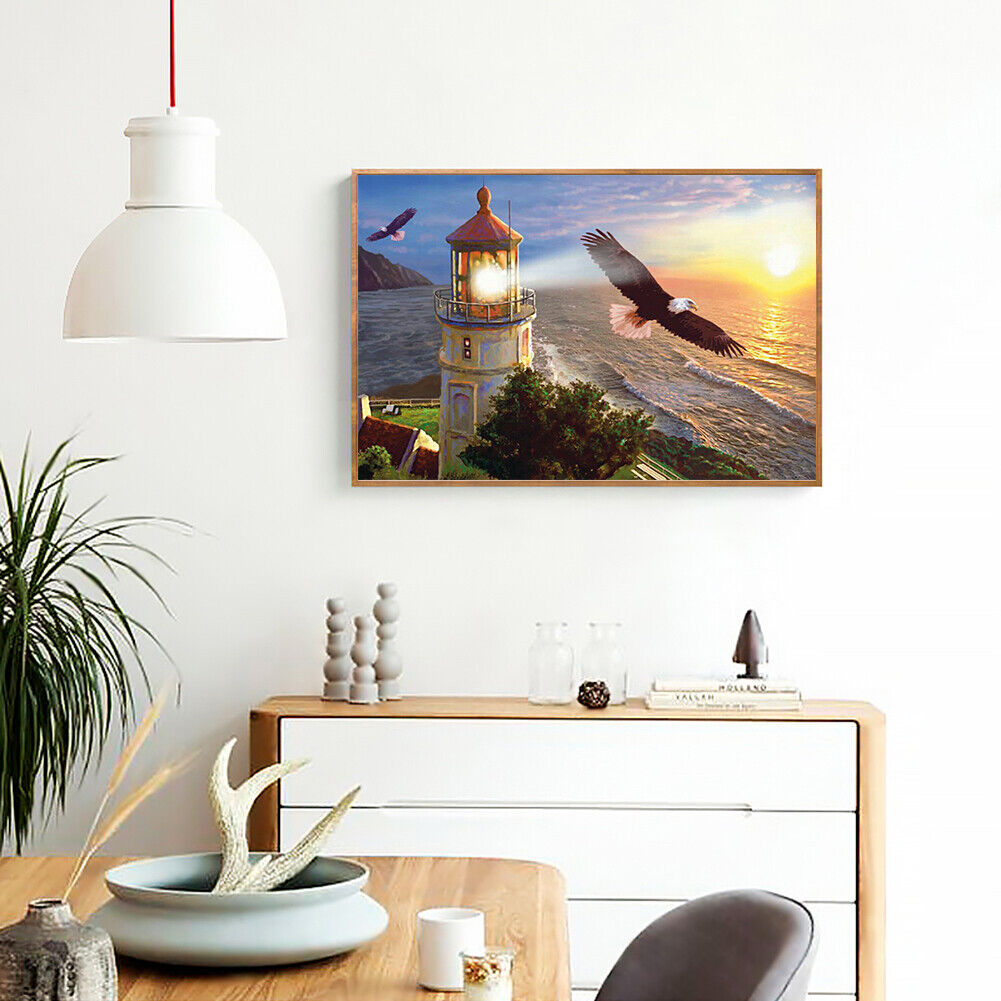 DIY Diamond Painting Kit Eagle and Lighthouse Full Round Drill Handicrafts