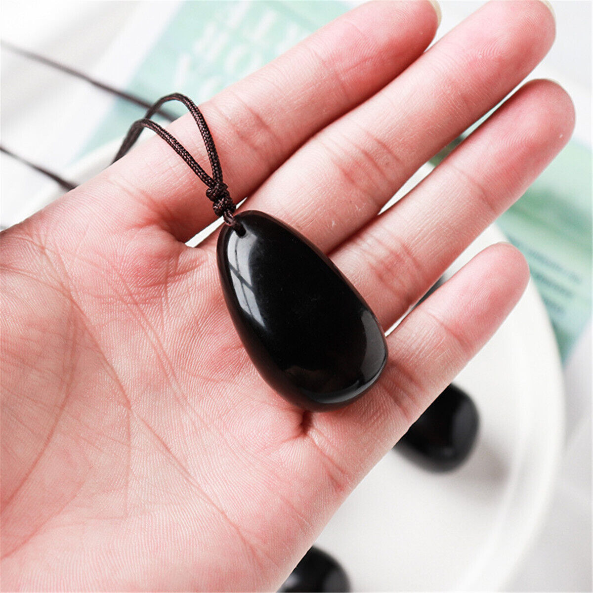 Natural Black Obsidian Waterdrop Pendant Necklace Women Men  Amulet Jewelry Gift