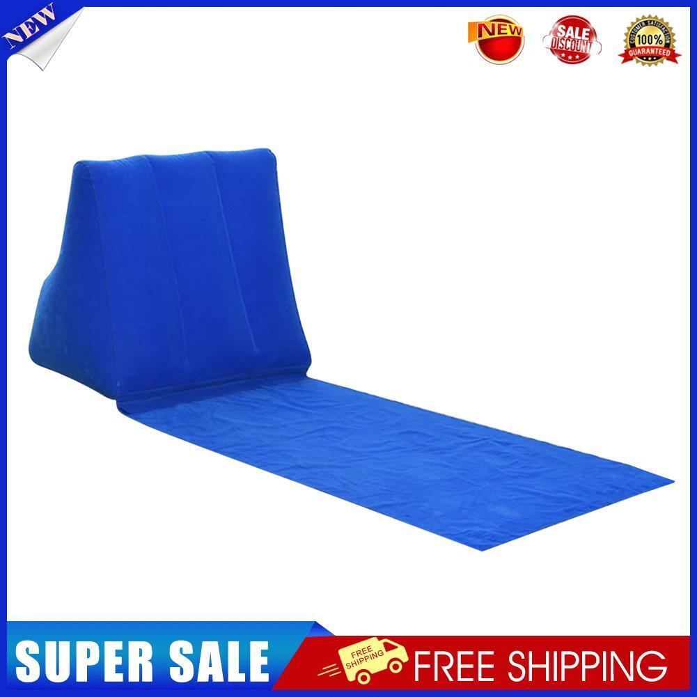 Inflatable Beach Mat Camp Lounger Back Pillow Triangle Cushion (Dark Blue)