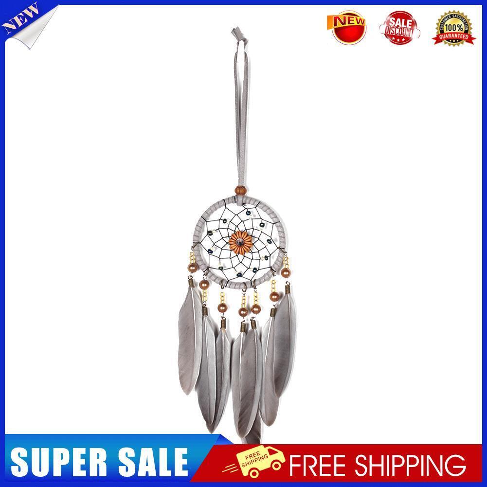 Grey Feathers Beads Pure Handmade Dream Catcher Door Wall Hanging Pendant