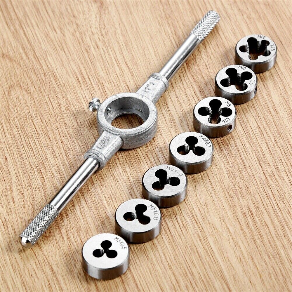 1 Set M3-M12 Woodworking Hand Tool Threading Cutting Die & Ratchet Wrench Holder