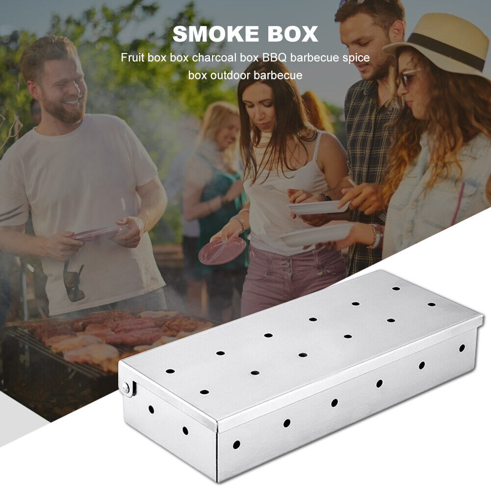 Stainless Steel Grill Smoke Box Washable BBQ Barbecue Wood Chip Smoker Case