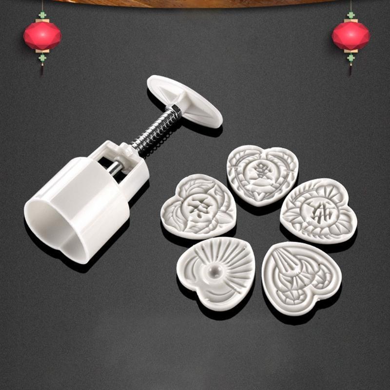 Heart Flower Shape Moon Cake Mould Hand Pressure Cookies Cutter Smooth Enjoy Fun
