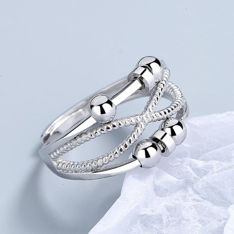 Anti Anxiety Ring with Beads Fidget Spinner Ring Double Hollow Line Rotate Ring